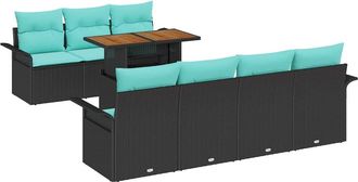 vidaXL Conjunto De Sof&aacute; De Jard&iacute;n 8 Uds. Negro Polirat&aacute;n Vidaxl
