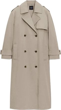 Theory Oversized Double-Breasted Trenchcoat - Dames - Trenchcoats - Grijs - XS - Katoen - Jassen