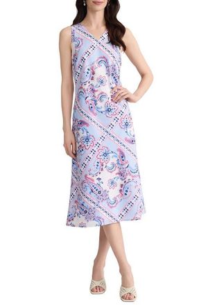 Jones New York Paisley Print Sleeveless Midi Dress in Breeze Blue Multi at Nordstrom, Size X-Small