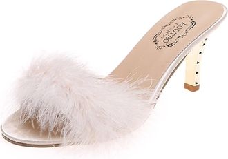 Generic Womens Elegant Sandals with Heel, Pumps with Feathers, Slip-On High Heels, Wedge Sandals, Peep Toe Summer Sandals, Evening Shoes, Block Heel, Comforta