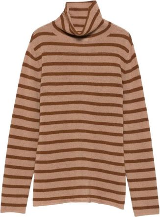 Be You Gestreepte Kasjmier Trui - Dames - Cashmere truien - Beige - S - Kasjmier - Truien & Vesten
