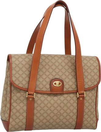 Celine Vintage Macadam Handbag Canvas Beige Canvas Handbag (Pre-Owned)