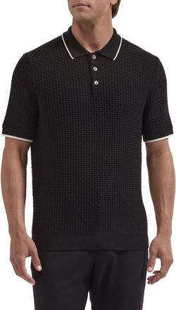 Bugatchi Basket Stitch Cotton Blend Polo Sweater in Black at Nordstrom, Size X-Large