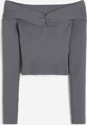 H&M Schulterfreies Shirt in Rippstrick - Grau