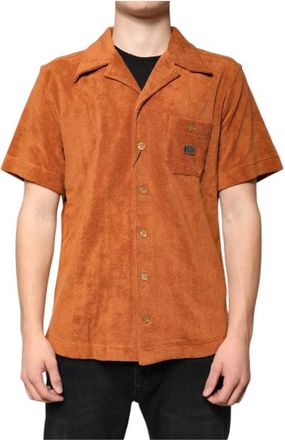 Dolce & Gabbana Velvet Button Down Shirt - Heren - Korte mouwen Overhemden - Bruin - M - Katoen - Overhemden