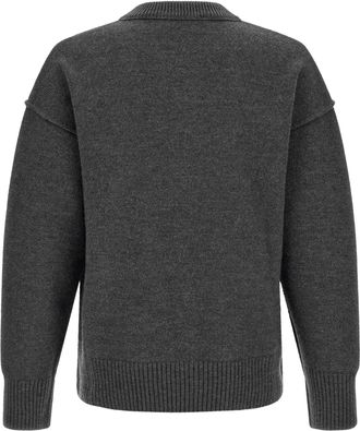 Ami Wool Crewneck with Logo Intarsia Sweater - Gray