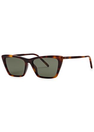 Saint Laurent Mica Thin Cat-eye Womens Designer Sunglasses - Brown - Silver - One Size