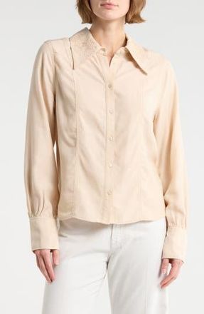 Democracy Embroidered Chambray Button-Up Shirt in Macadamia at Nordstrom Rack, Size X-Small