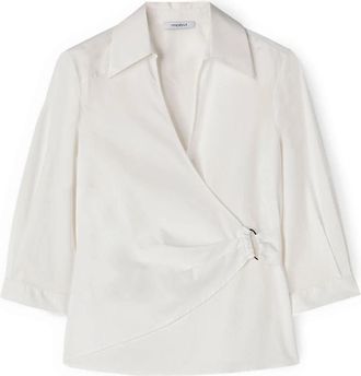 Motivi Wikkelblouse van Popeline - Dames - Blouses - Wit - S - Katoen - Overhemden