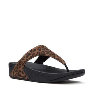 FitFlop Lulu Suede Leopard Toe-Post Sandals in Tan/black at Nordstrom, Size 11