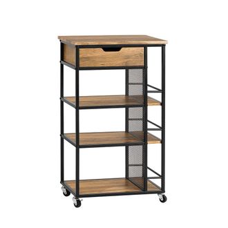 SoBuy Carrito de cocina con 1 caj&oacute;n y estantes metal marr&oacute;n