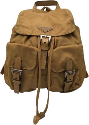 Prada Pre-owned Backpacks, female, Brown, Size: ONE SIZE Pre-owned Nylon Tessuto Triangle Logo Backpack