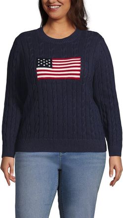 Lands End American Flag Drifter Cable Sweater in Flag/faded Navy at Nordstrom, Size 2X