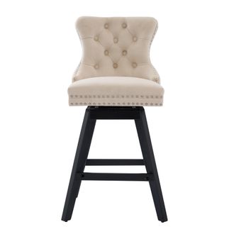 STILVORA Lote De 2 Taburetes De Bar Giratorios Con Respaldo Acolchado Y Patas De Madera, Para Isla De Cocina, Terciopelo, Beige