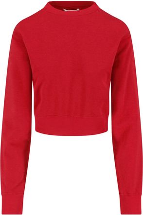 Auralee Red Cropped Ribbed Cashmere Knit Sweater