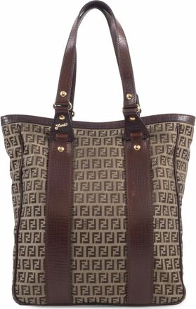 Fendi Zucchino Brown Canvas Leather Tote Bag (Pre-Owned)