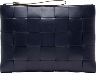 Bottega Veneta Blue Maxi Intrecciato Leather Cassette Flat Pouch (Authentic Pre-Loved)