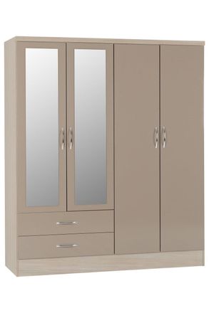 Seconique Nevada 4 Door 2 Drawer Mirrored Wardrobe in Taupe