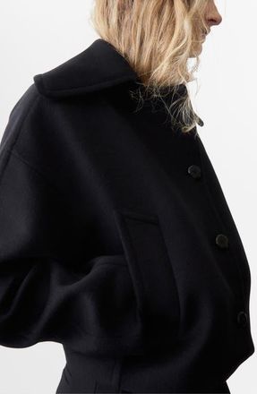 Mango Wool Blend Crop Jacket in Black at Nordstrom, Size Medium