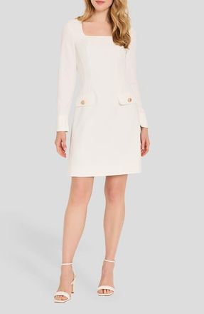 Tahari by ASL Long Sleeve Crepe Sheath Dress in Ivory at Nordstrom, Size 12P