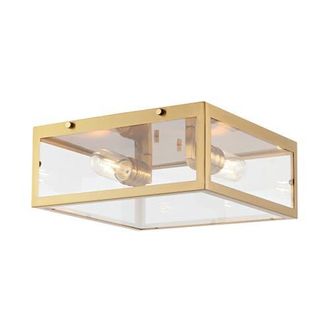 Jonathan Y Designs Grayson 2-Light Bohemian Farmhouse Iron/Glass LED Flush Mount in Brass Gold at Nordstrom