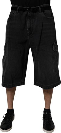 Dolce & Gabbana Mens Black Mid Waist Denim Cargo Bermuda Shorts Cotton