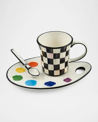 MacKenzie-Childs Artist Palette 3-Piece Mug & Saucer Set