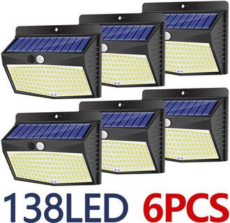 No Brand Set Di 6 Luci Solari Da Esterno A 138 Led Con Rilevatore Di Movimento, Faretto Di Sicurezza Impermeabile Ip65 Per Giardino, Garage E Patio