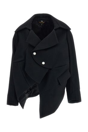 Comme Des Gar&ccedil;ons Black Asymmetric Structured Wool Jacket