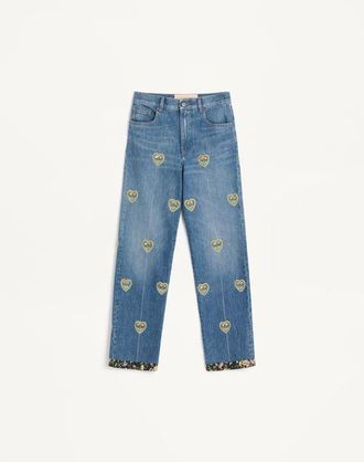 Valentino Pantaloni In Denim Ricamati Donna BLU 24