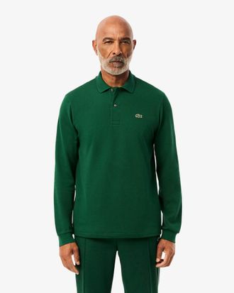 Lacoste Mens Long Sleeve Polo Shirt in Dark Green Cotton - Size Large