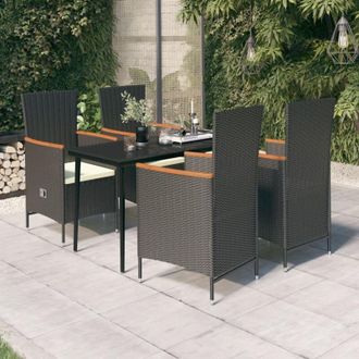 vidaXL Juego De Comedor De Jard&iacute;n 5 Piezas Con Cojines Negro Vidaxl
