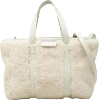 Balenciaga Pre-owned Shearling and Leather Satchel - Dames - Vintage Shopper - Beige - ONE Size - Leer - Vintage