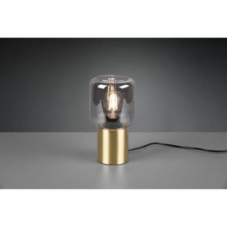 Trio Leuchten L&aacute;mpara De Mesa Moderna Con Base De Lat&oacute;n Y Pantalla De Vidrio Ahumado De Trio Lighting