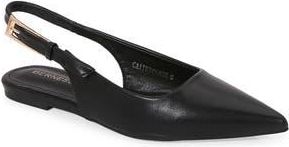 Berness Caitriona Pointed Toe Slingback Flat in Black Lea at Nordstrom Rack, Size 6.5
