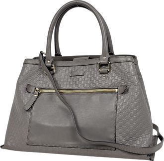Gucci Gray Leather Handbag Shoulder Bag Tote Bag (Pre-Owned)