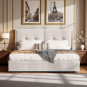 OEM Cama Doble 140x200 Cm - Cofre Hidr&aacute;ulico - Tejido De Borrego Suave - Estructura De Metal Reforzada - Anti-manchas