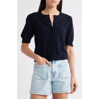 Frame Denim The Cashmere Pointelle Puff Sleeve Cardigan in Navy at Nordstrom Rack, Size X-Small