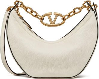 Valentino Garavani small VLogo Moon Hobo bag - women - Metal/Calf Leather/Lambskin - One Size - Neutrals