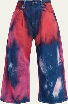 R13 Tie-Dye Cropped Wide-Leg Jeans