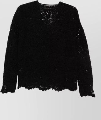 Semicouture lace v-neck long-sleeve knitted top