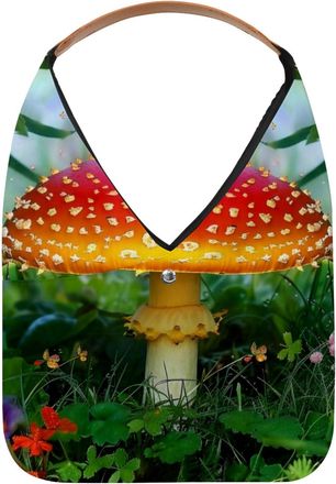 Generic Mushroom Rainbow Painting Reusable Lightweight Grocery Bags - Foldable Into Compact Pouch, Washable & Sturdy, Multipurpose for Shopping and Travel