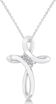 Allurez Diamond Two Stone Swirl Cross Pendant Necklace 14k in White Gold at Nordstrom, Size 18