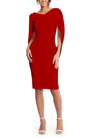 Betsy & Adam Cape Sleeve Crepe Sheath Dress in Red at Nordstrom, Size 10