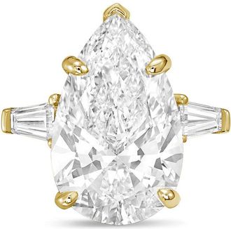 Diana M. Jewels 18kt yellow gold 12ct lab grown pear diamond ring with baguettes on the sides