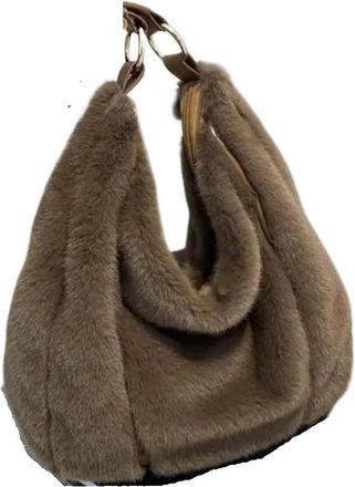 Generic Compatible For Plush Tote Bag Women Casual Furry Handbag Large Capacity Soft Polyester Single Shoulder(Coffee)