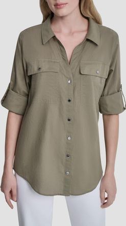 DKNY Short Sleeve Roll Tab Shirt in Light Fatigue at Nordstrom, Size X-Small