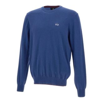 La Martina La Martina, Round-neck Knitwear, male, Blue, Size: L Wool Sweater