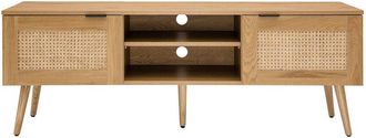 Miliboo Miliboo - Mueble Tv De Madera Clara, Mimbre Y Metal Negro Con 2 Puertas 140 Cm Manille