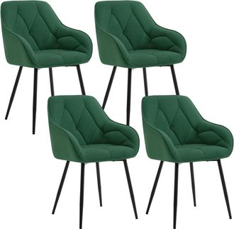 Woltu Woltu - Juego De 4 Sillas Modernas De Cocina O Sal&oacute;n En Terciopelo Con Patas De Metal, Verde Oscuro